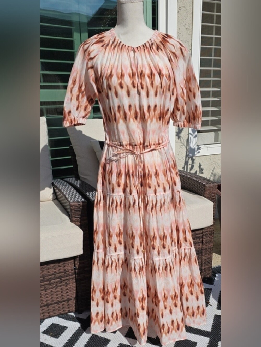 A.L.C. Cream & Brown Tie-Dye Tiered Maxi Dress